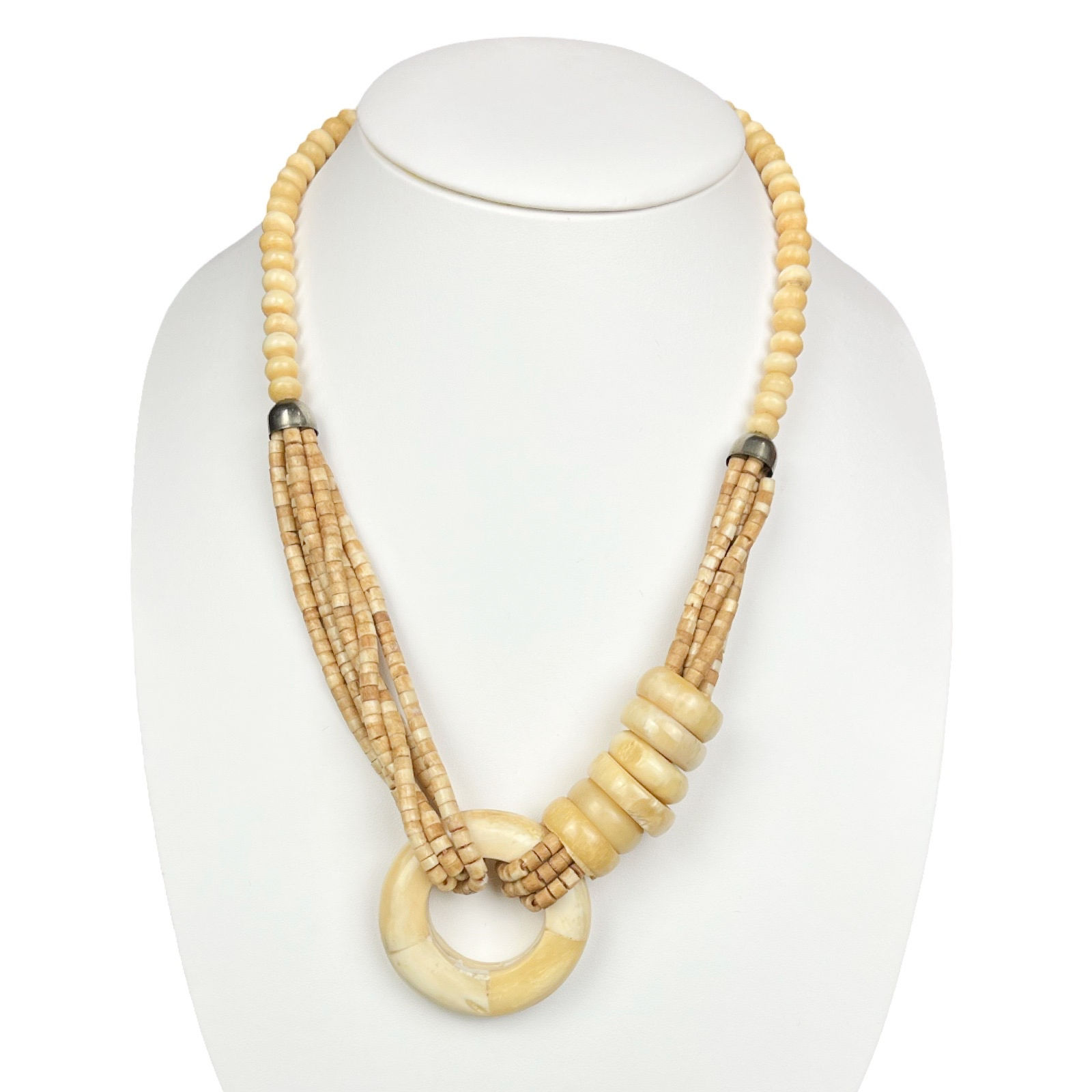 Vintage ‘Bone’ Bead and Pendant Necklace 24”