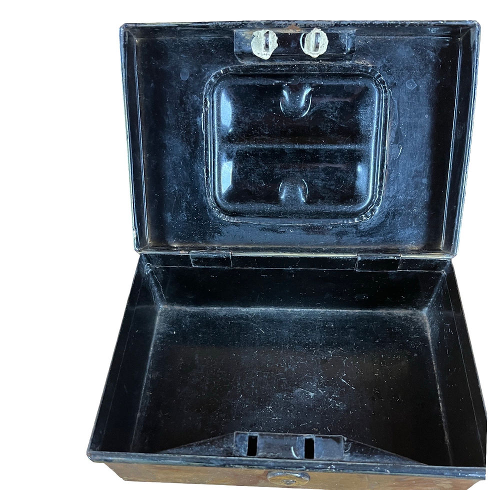 Thumbnail: Small Vintage Metal Lock Box / Cash Box, Gold and Red Tole (No Key)
