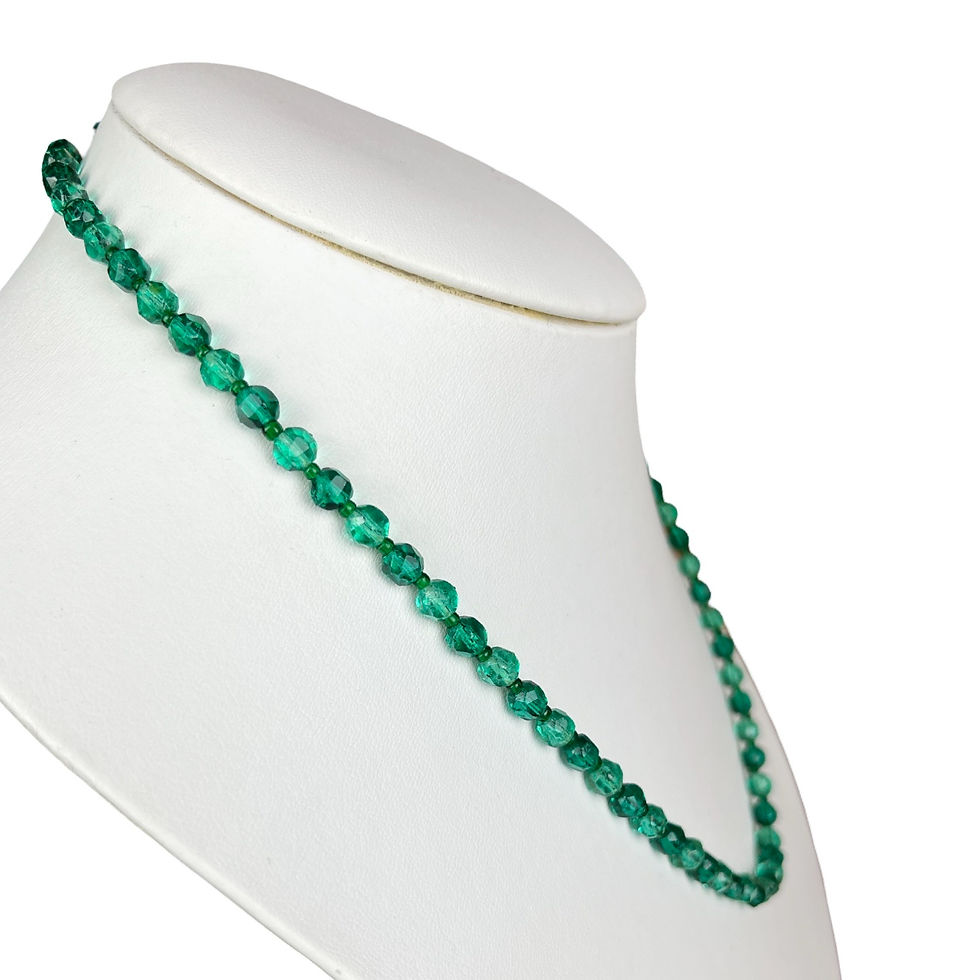 Thumbnail: Dark Green and Lighter Green Glass or Plastic Beaded Costume Necklace 21.5”