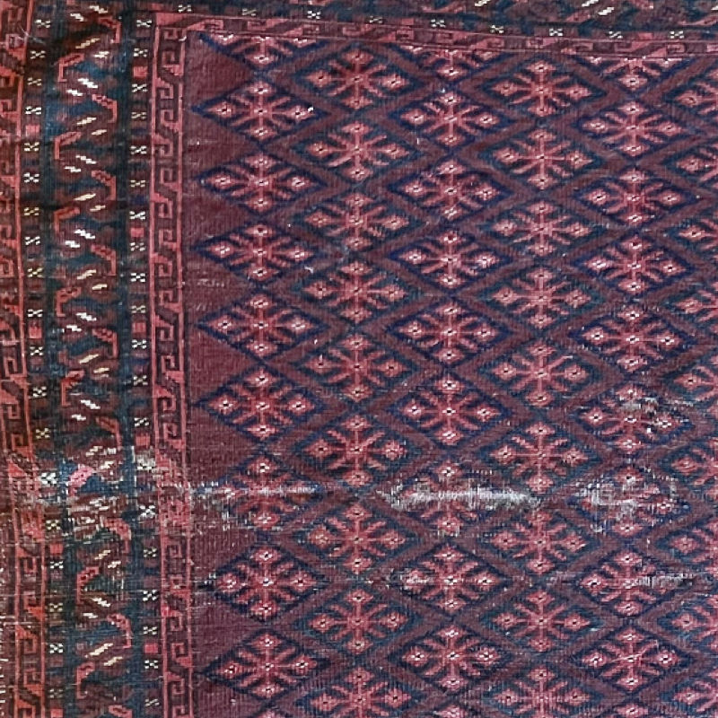 Thumbnail: Antique Geometric Floral Pattern Squarish Afghan Tribal Rug 3’5” x 3’2.5”