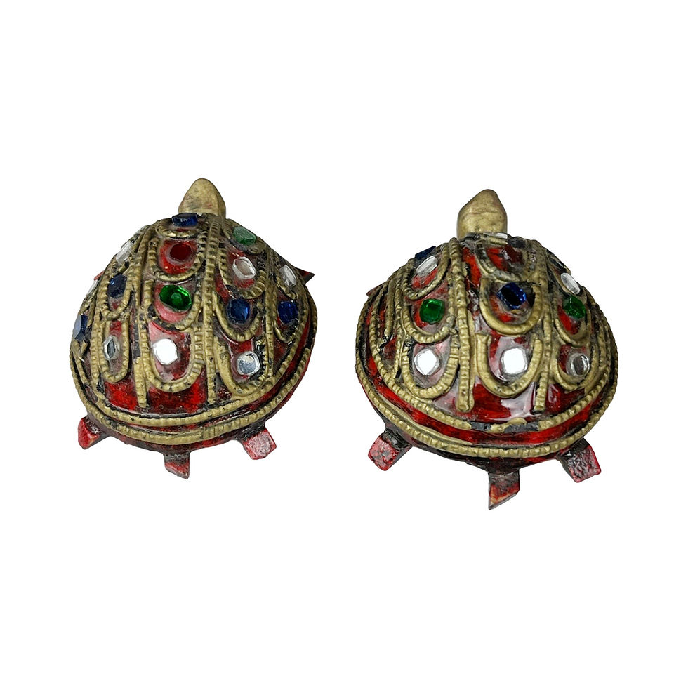 Thumbnail: Miniature Vintage Mirrored Glass Enameled Wood Tortoise Figurines (Set of 2)