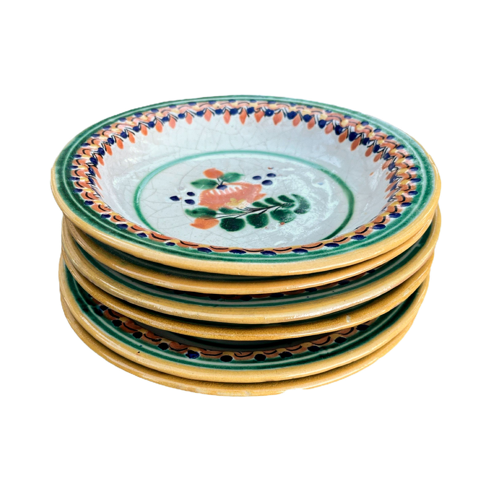 Vintage Puebla Talavera Majolica Mexican Bowls (Set of  6), 9"