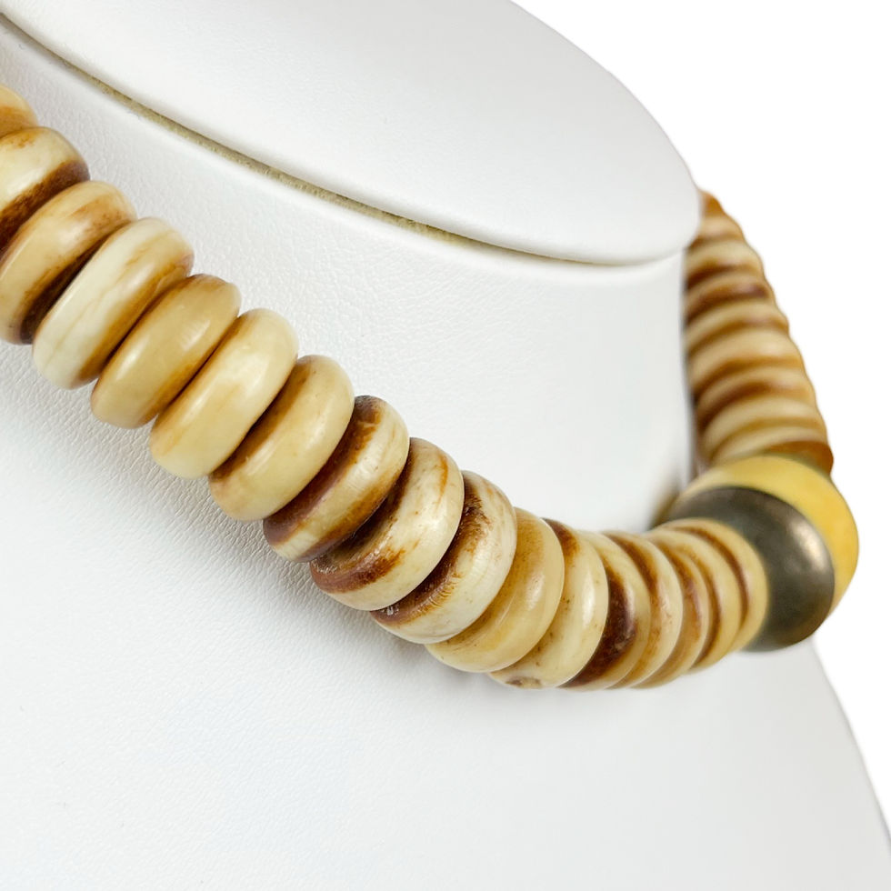 Thumbnail: Chunky Bohemian or Tribal-Inspired Bone Bead Necklace, 16”