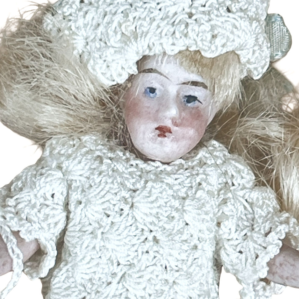 Thumbnail: Miniature Antique Blonde Bisque Doll, Jointed, 2.75” Tall