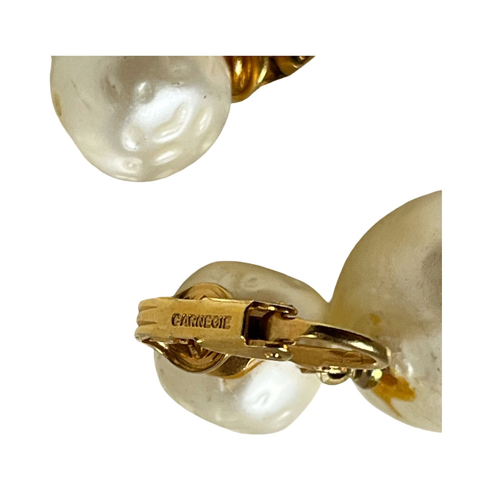 Thumbnail: Vintage Carnegie Faux Pearl Double Ball Dangling Clip On Earrings