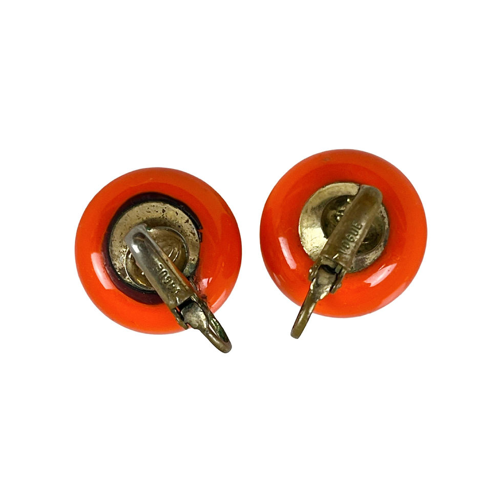 Thumbnail: Vintage Vogue Orange Button Clip On Earrings