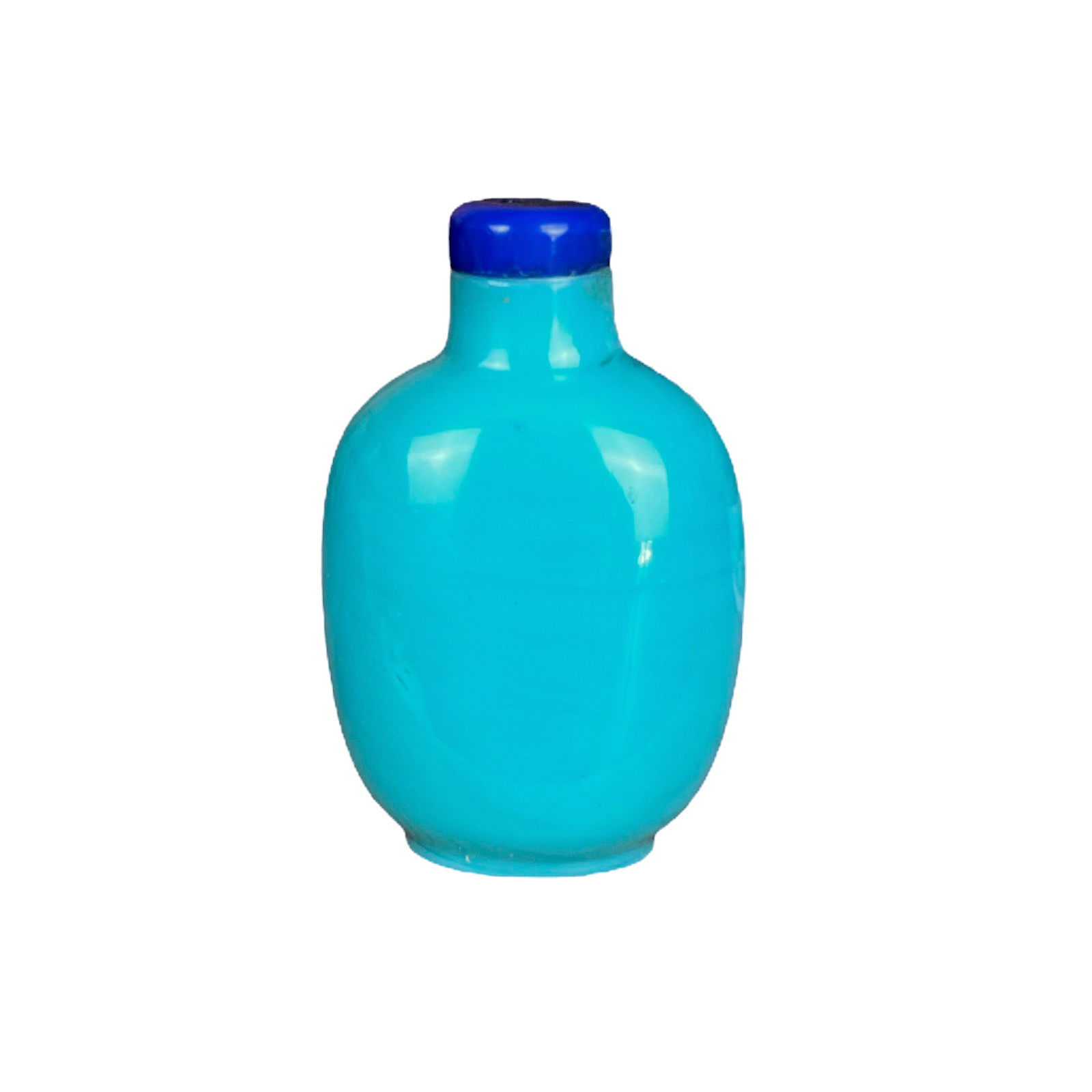Turquoise Blue Color Glass Snuff Bottle with (Nonremovable) Cobalt Blue Stopper