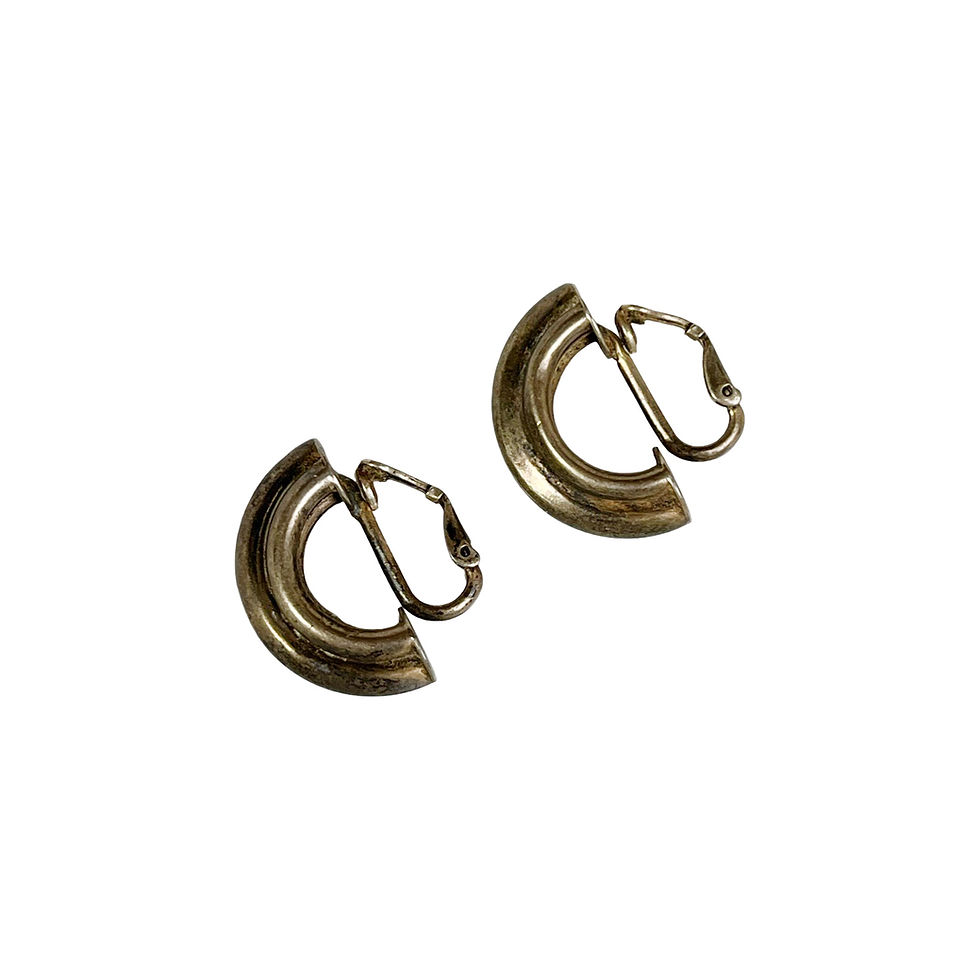 Thumbnail: Vintage Napier Sterling Silver Half Hoop Clip On Earrings with Patina