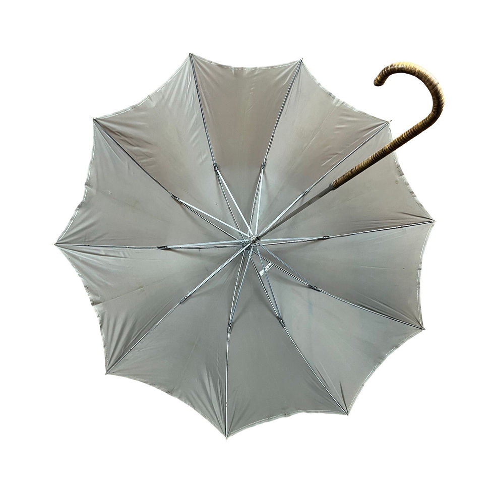 Thumbnail: Vintage Rattan Handled Gray Umbrella Made in Italy for City of Paris