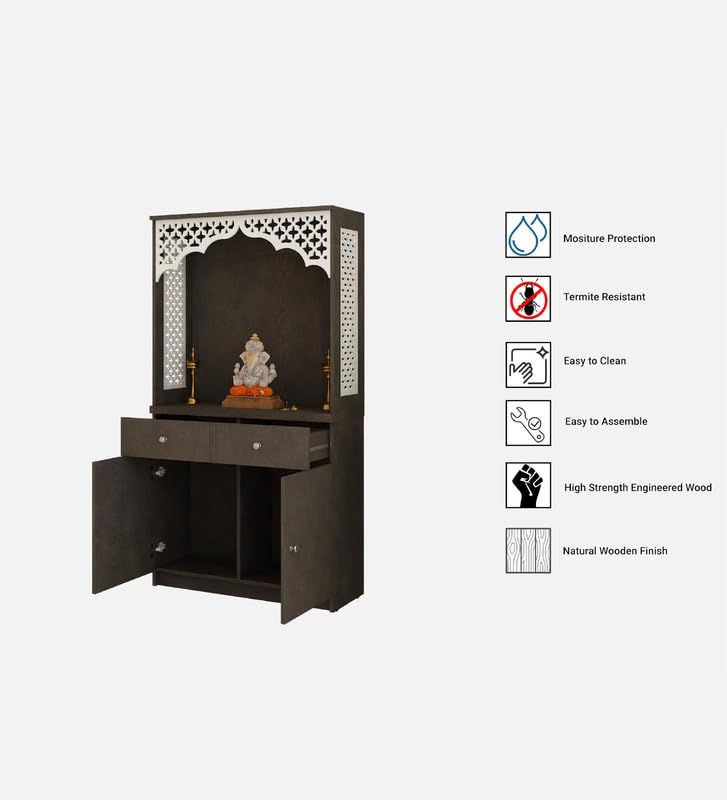 Dark brown engineered wood home temple with Ganesha statue