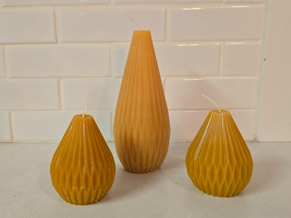 Thumbnail: 3 pack of fluted Bee's Wax Candles two 3 inch and one 6 inch