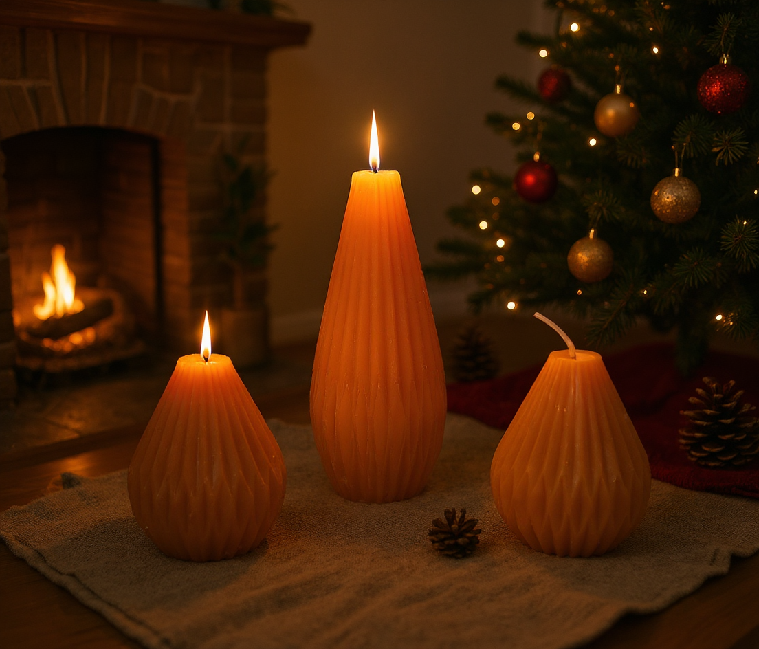 3 pack of fluted Bee's Wax Candles two 3 inch and one 6 inch