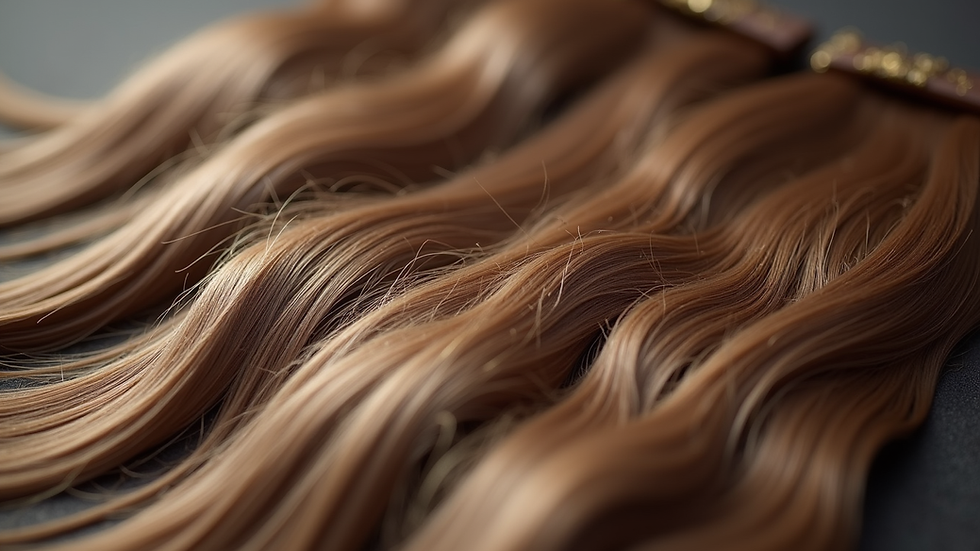 Close-up view of premium hair extensions laid out neatly