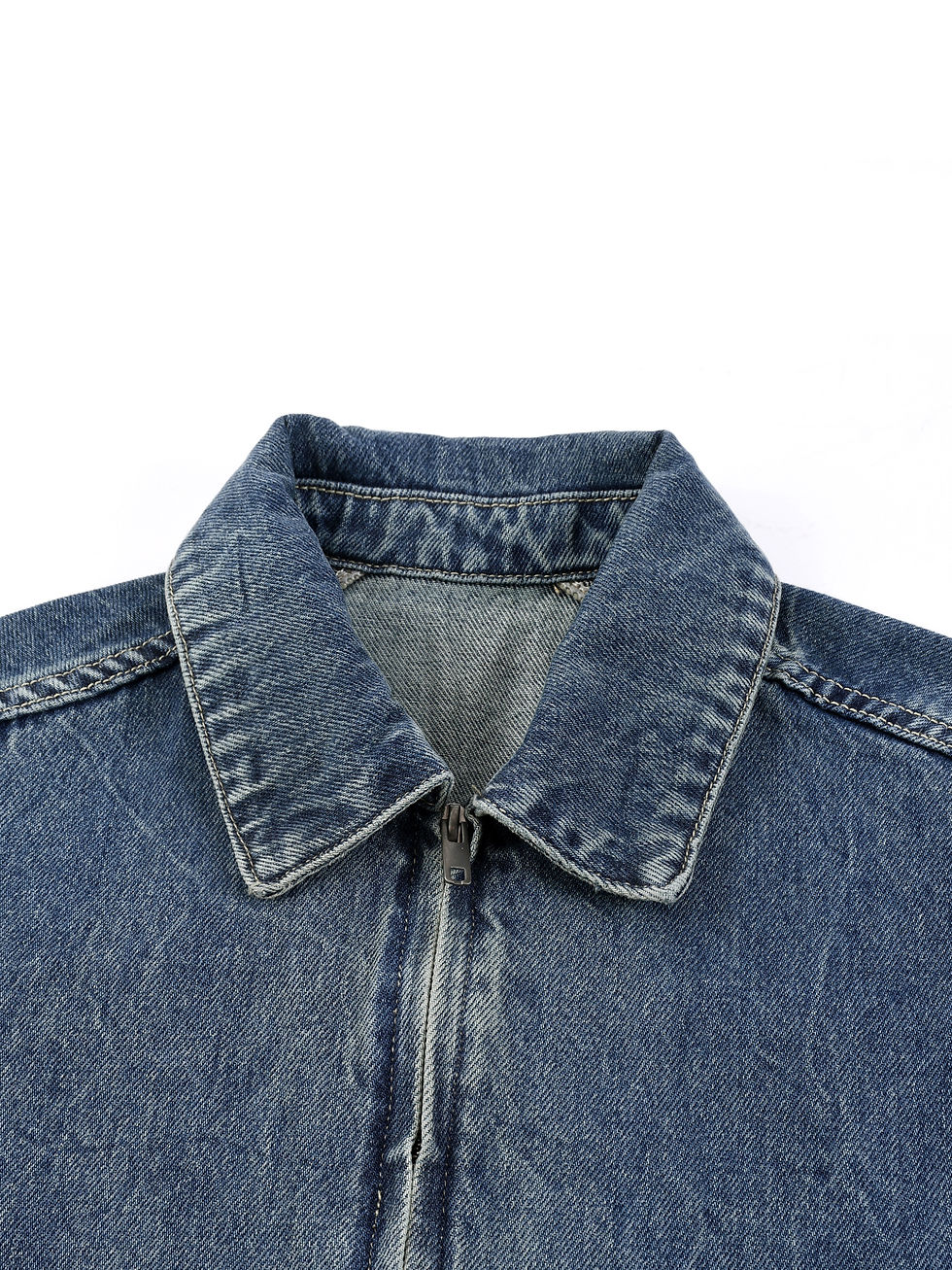 Thumbnail: Vintage Wash Zip Up Denim Jacket