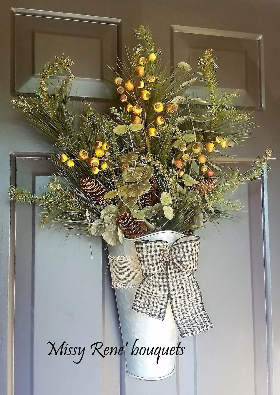 Thumbnail: Fall Wreath for Front Door, Fall Bucket Hanger, Buffalo Check and Burlap Bucket