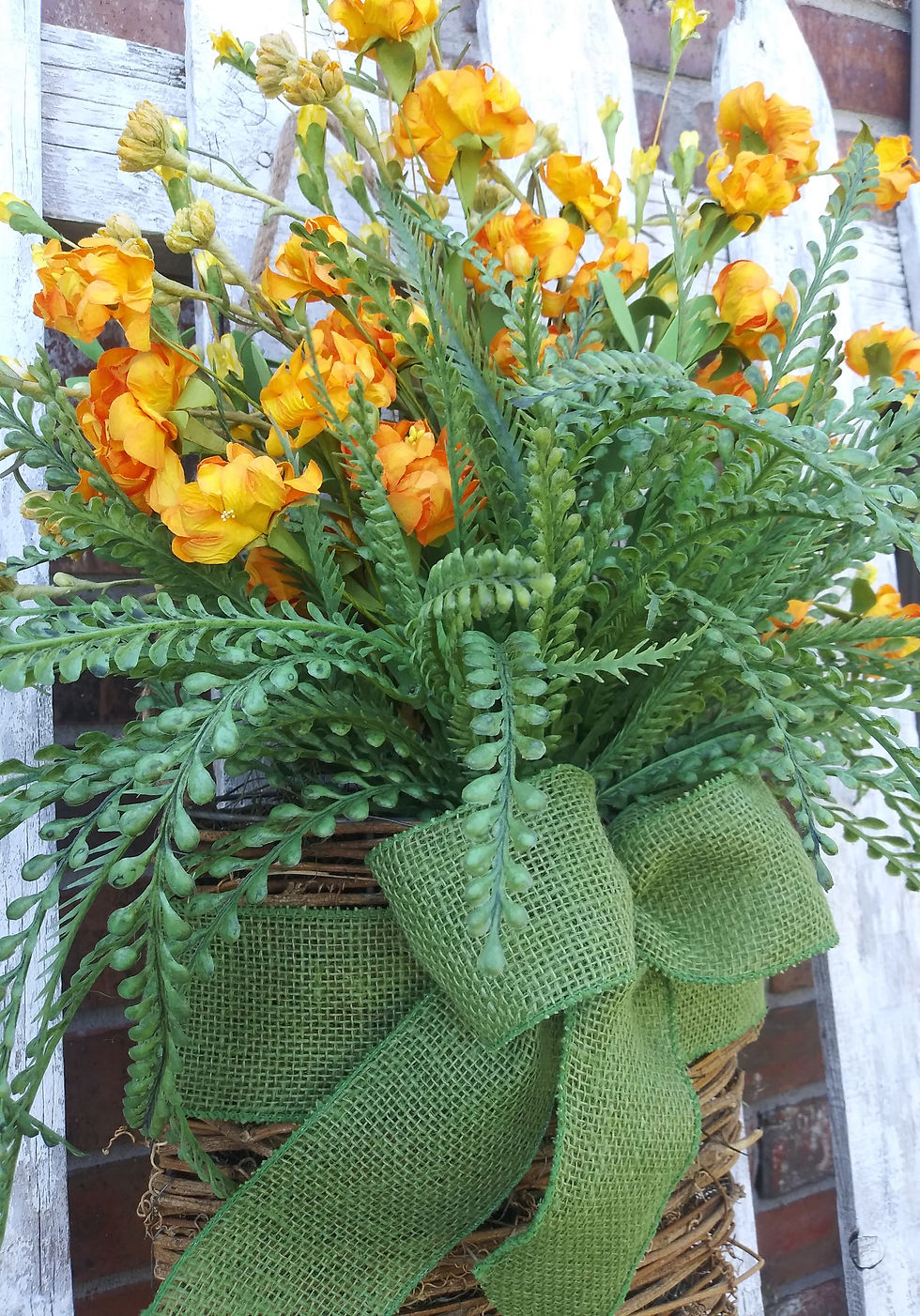 Thumbnail: Basket Wreath for Front Door, Orange Wild Flower Basket, Summer Wreath, Spring W