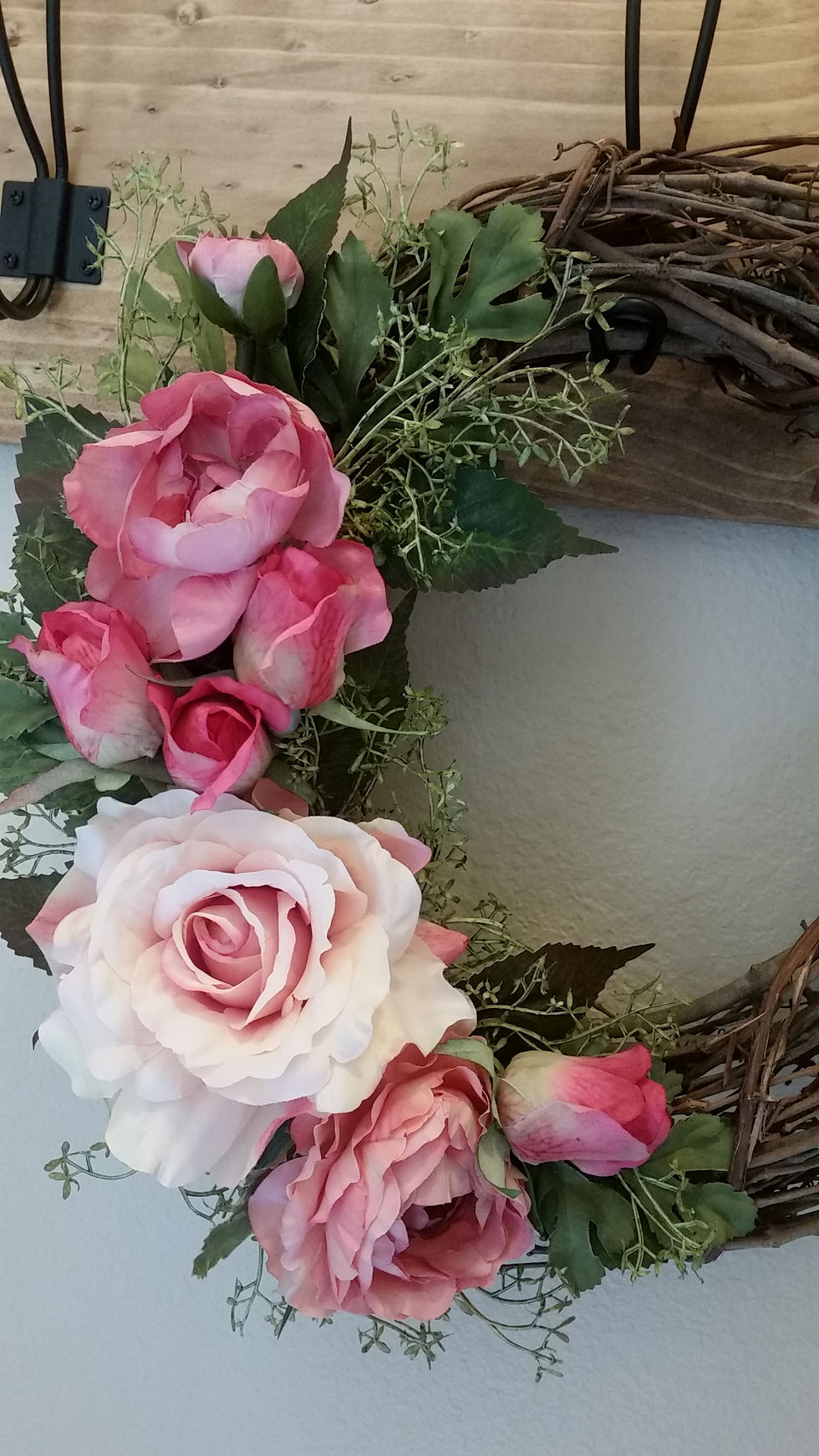 Thumbnail: Small Rose Wreath Decor  Pink Rose Wreath  Victorian Grapevine Wall Decor  by Mi
