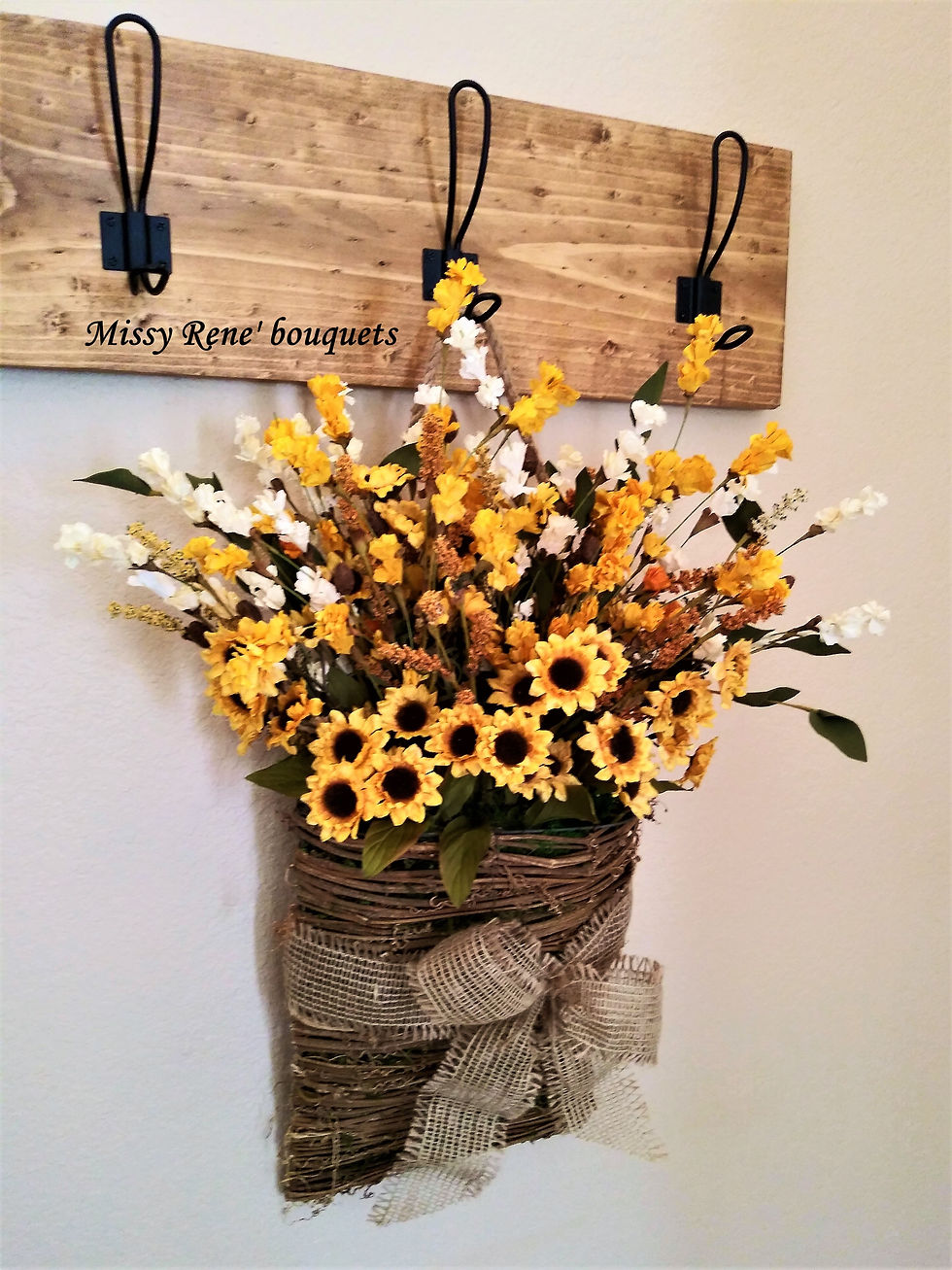 Thumbnail: Sunflower Basket Hanger Wreath  Fall Front Door Wreath  Wall Decor by Missy Rene