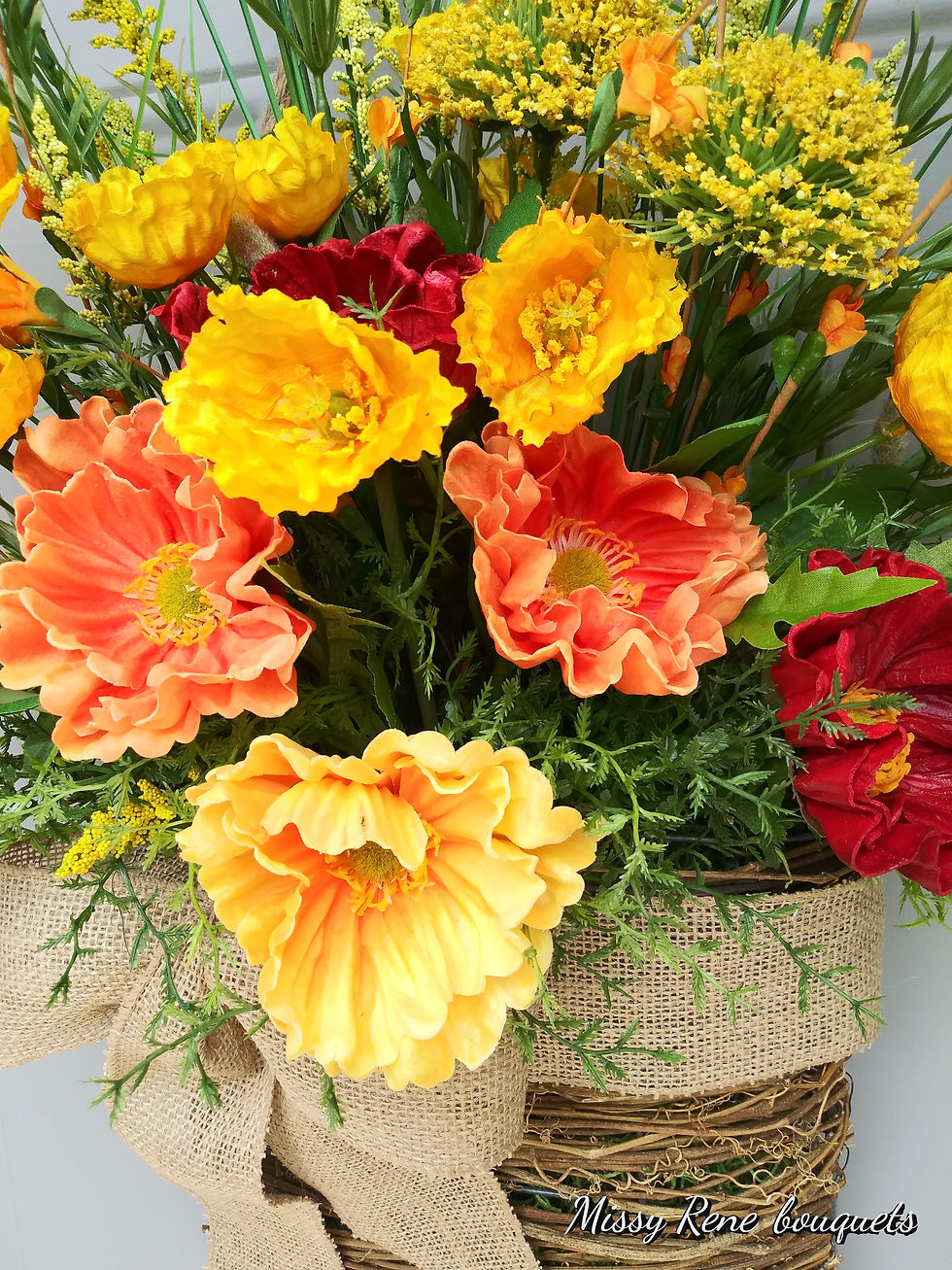 Thumbnail: Basket Wreath for Front Door, Poppy Wildflower Wreath for Summer & Fall Décor