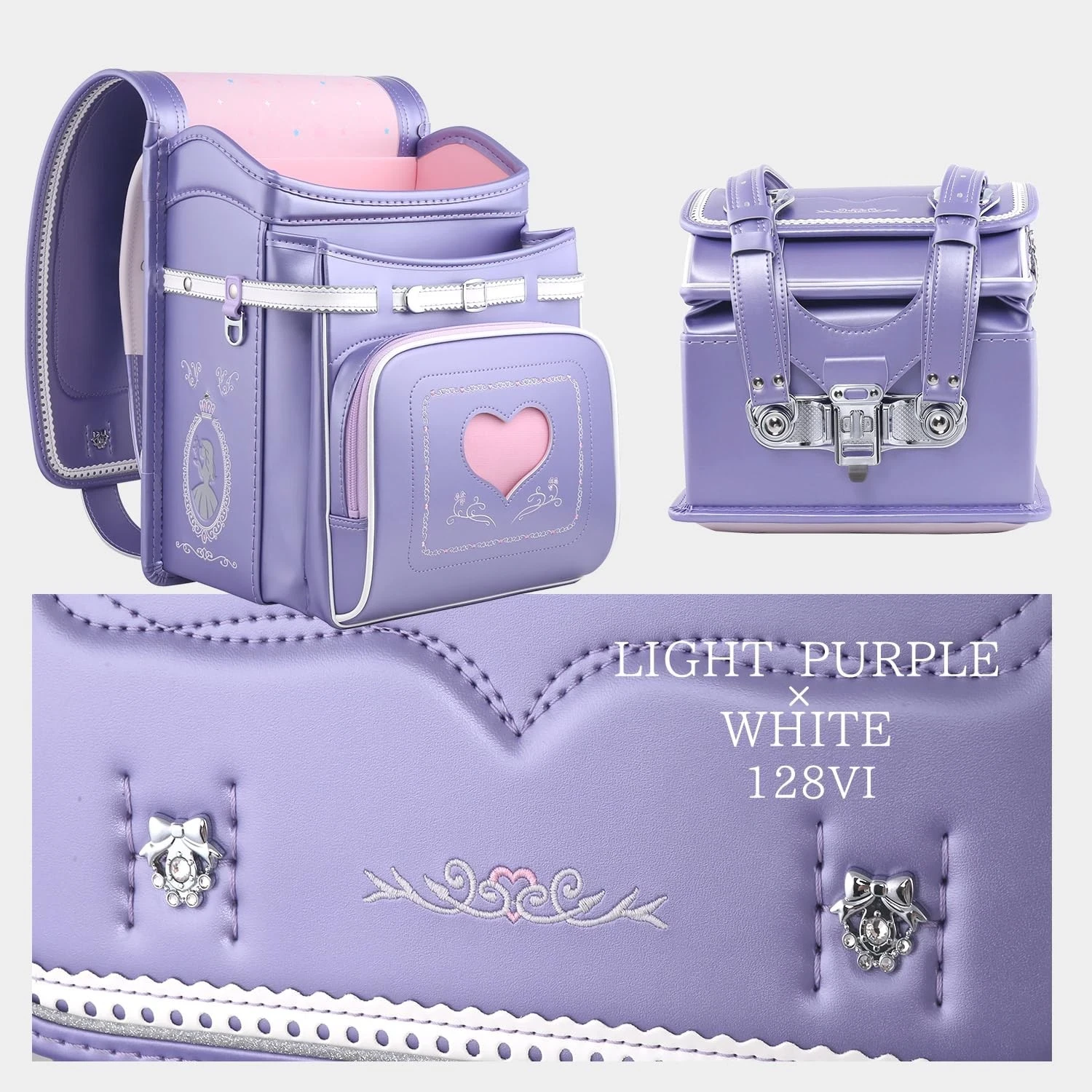 Coulomb Randoseru Latest Princess Model Purple White - Imagem 3