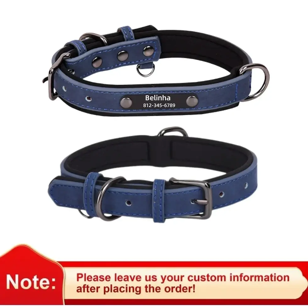 Thumbnail: Personalized Customized Leather ID Nameplate Dog Collar Soft Padded Dogs Collars