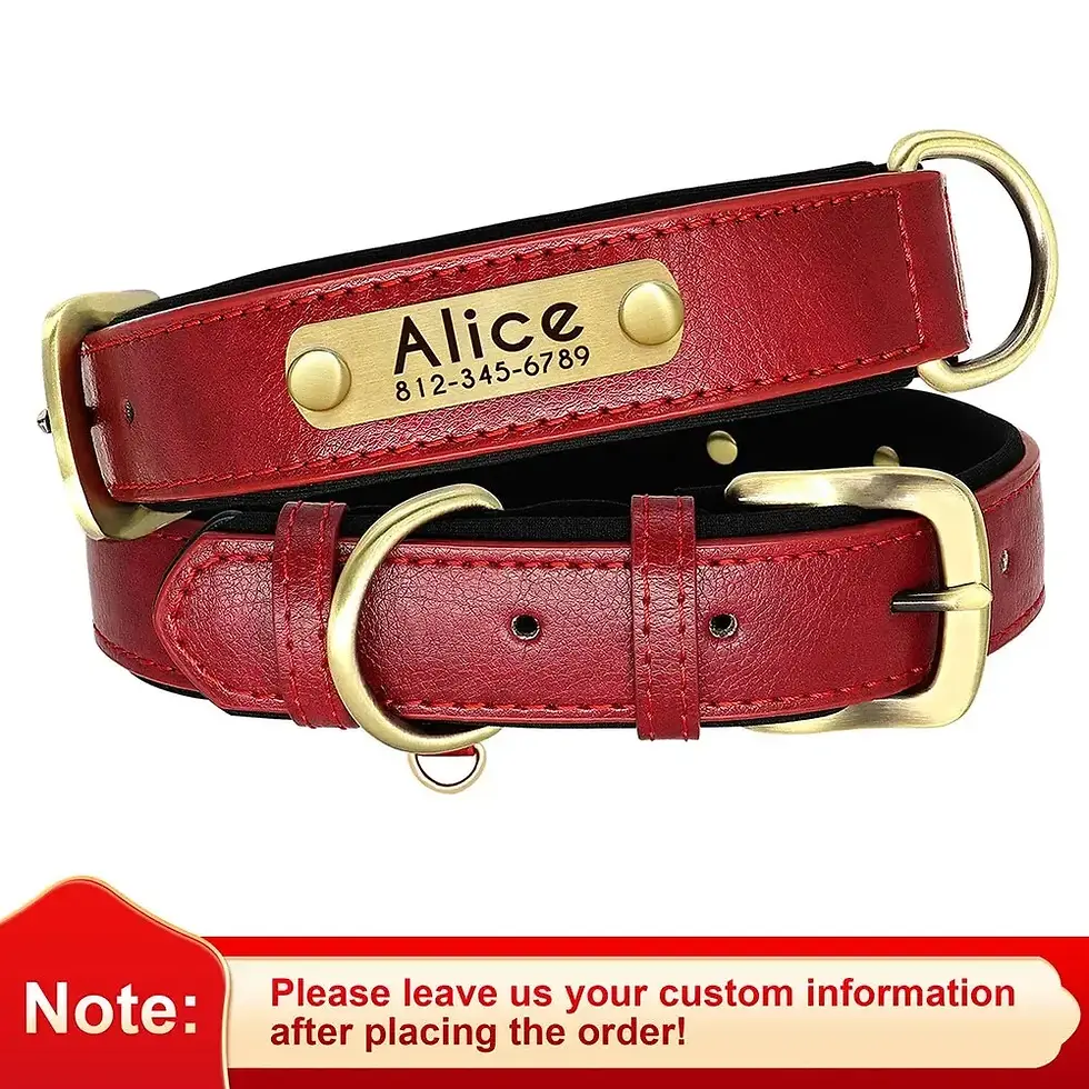Thumbnail: Personalized Customized Leather ID Nameplate Dog Collar Soft Padded Dogs Collars