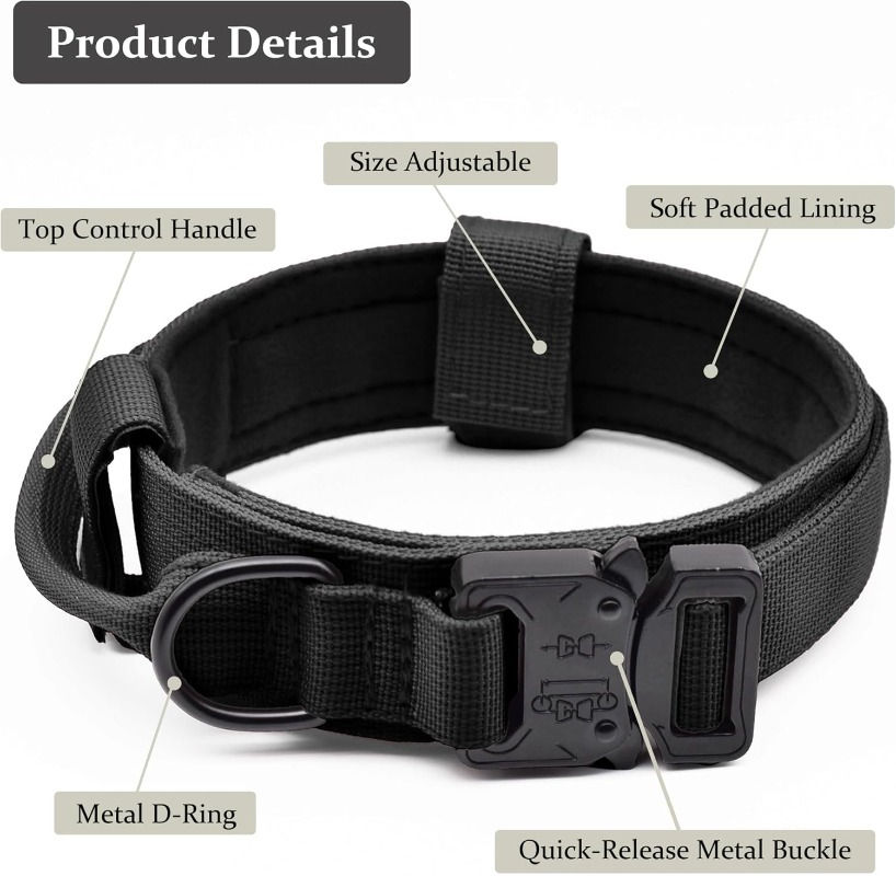 Thumbnail: Tactical Dog Collar Adjustable Military Training Nylon Dog Collar with Control H