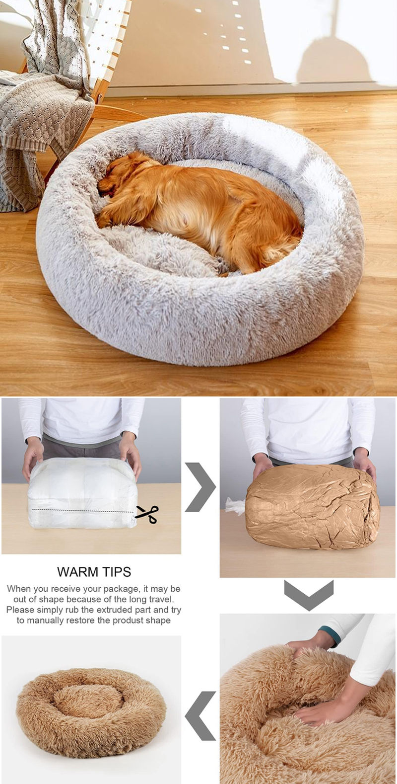 Thumbnail: 40-100cm Home Round Pet Bed for Large Dog Bed Super Soft Cat Bed Long Plush Dog 