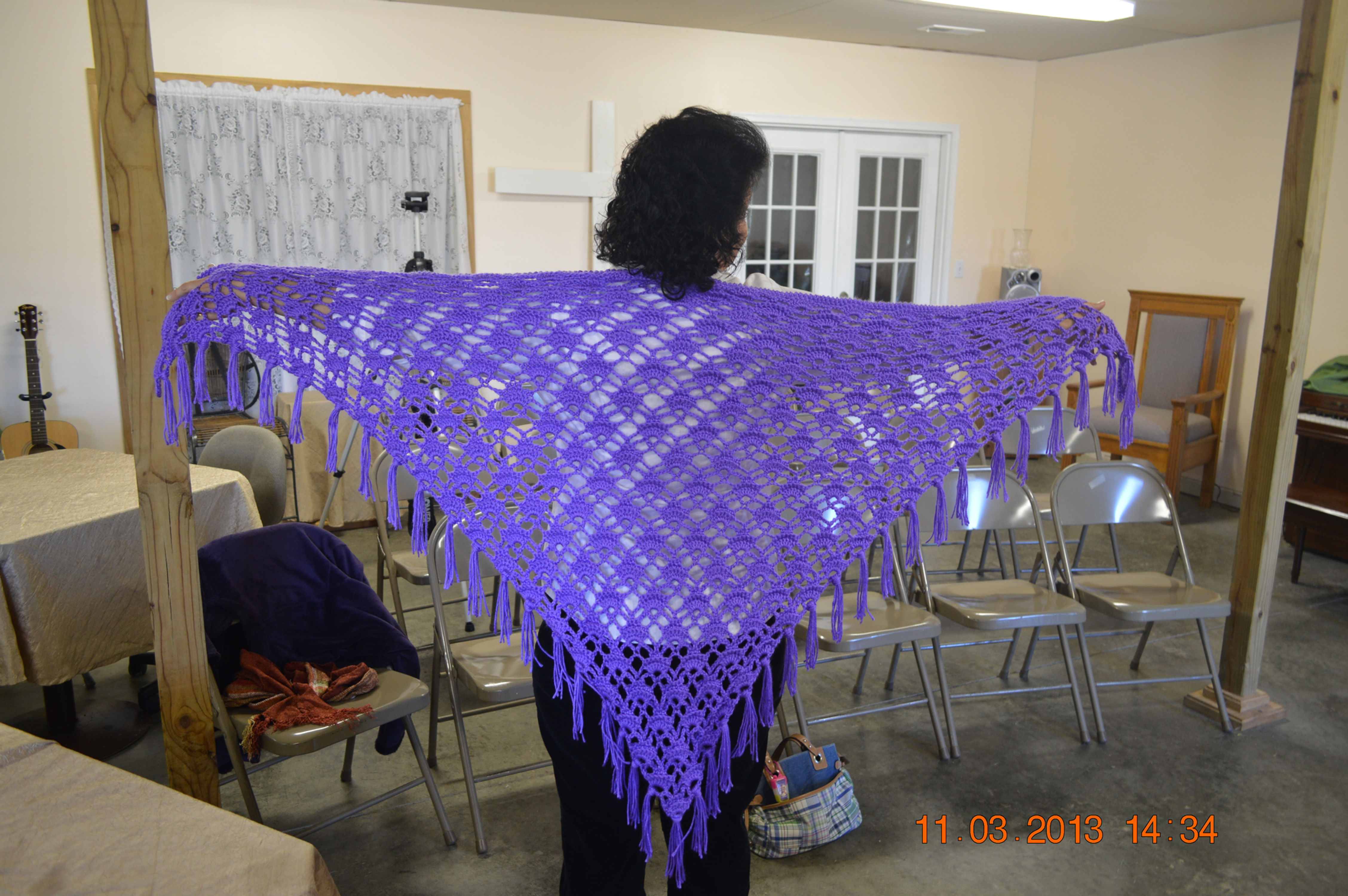 Fan Stitch Fringed Shawl
