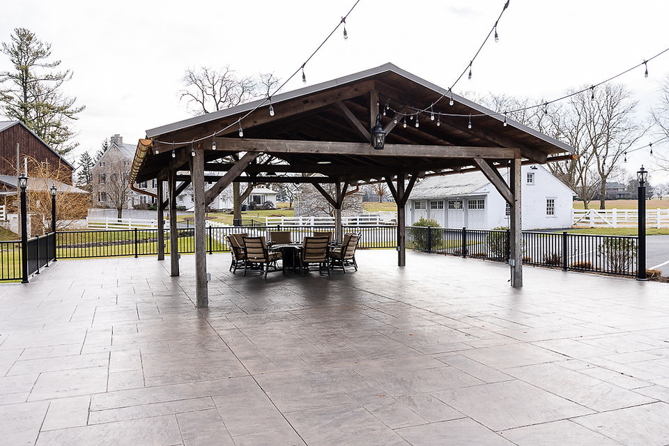 Outdoor pavilion and fire pit at Lancaster County wedding venue