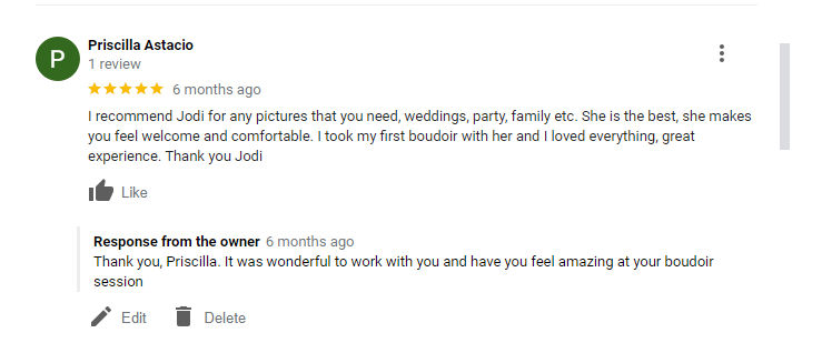 Google review for boudoir session