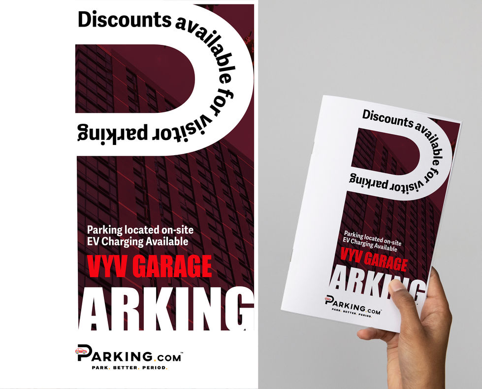 VYV Garage – On-Site Parking & EV Charging Flyer Design