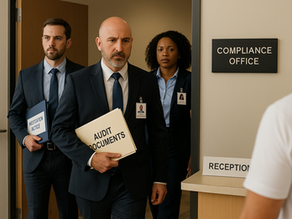 Compliance consultant documenting HIPAA policies for clinic