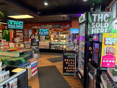 THC sold here displays with Delta 8, CBD, kratom and vape products