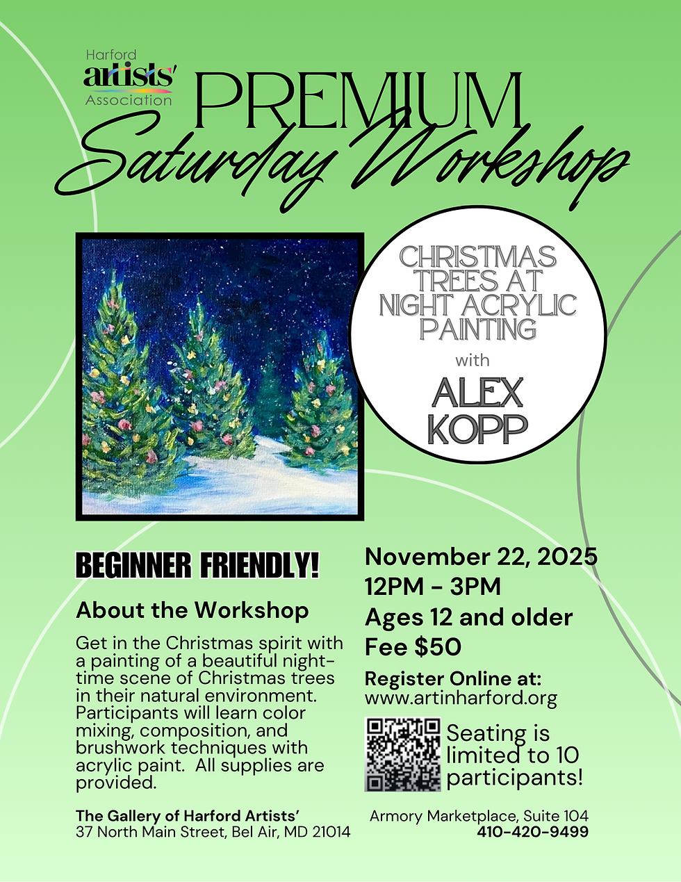 Christmas Trees At Night Acrylic Painting with Alex Kopp