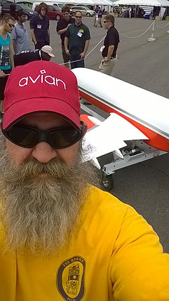 Our secretary, Russell Cain Sauer standing in front of a scale R/C Boeing 737