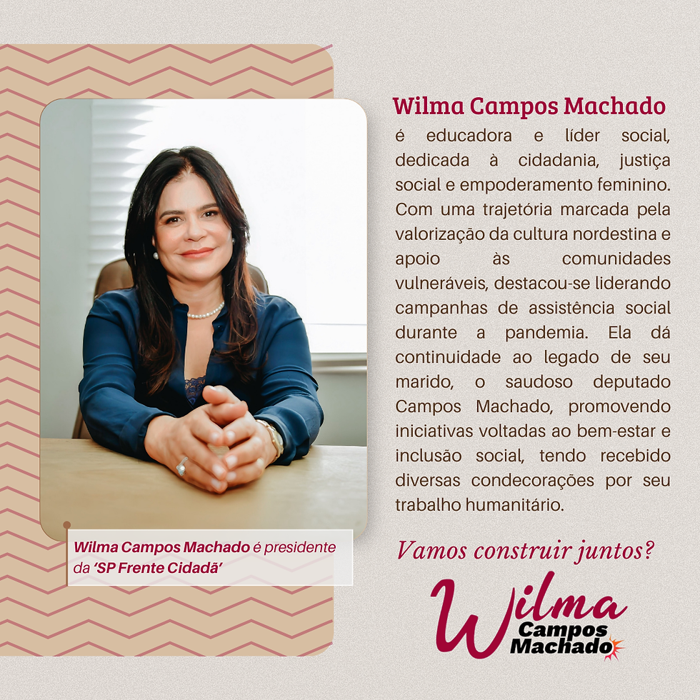 Foto com texto sobre quem é Wilma campos Machado