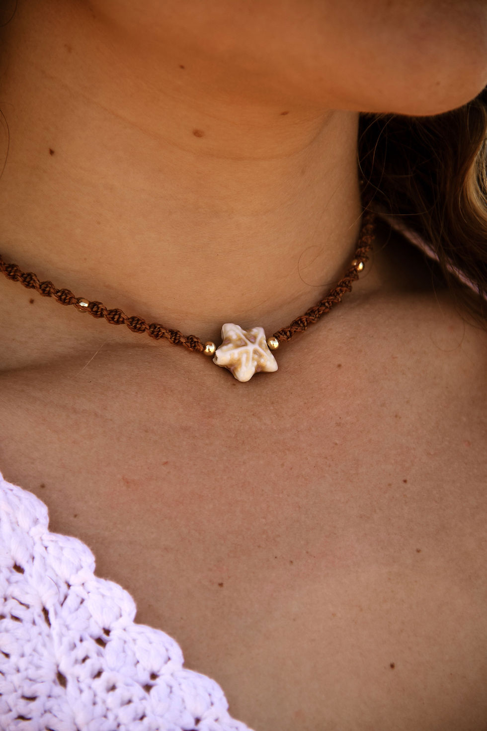 Miniature : Collier en macramé et étoile de mer femme bohème ocean