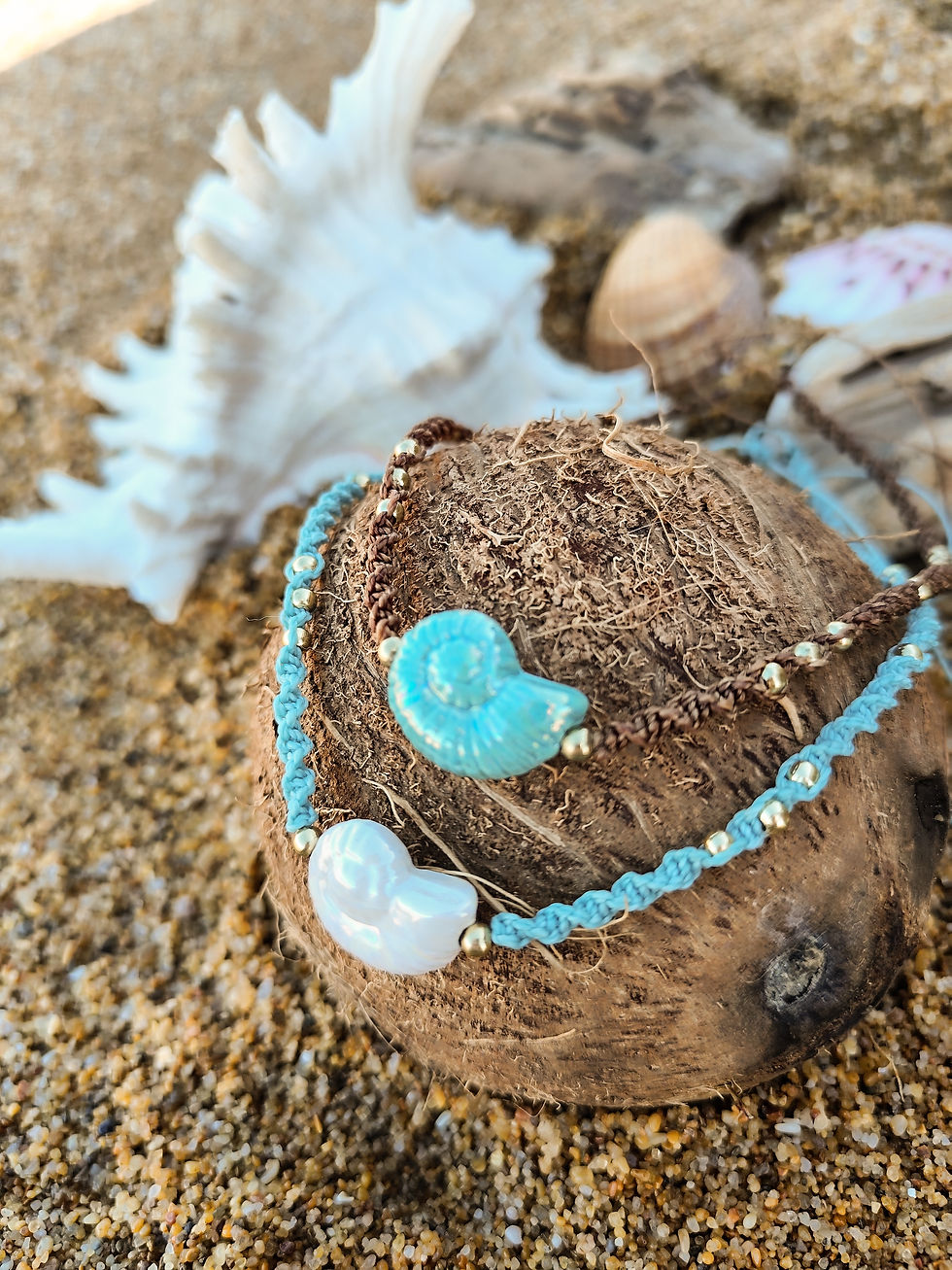 collier femme ras de cou macramé coquillage