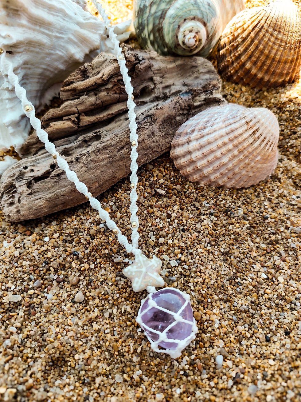 Miniature : Collier en macramé et pierres semi précieuses