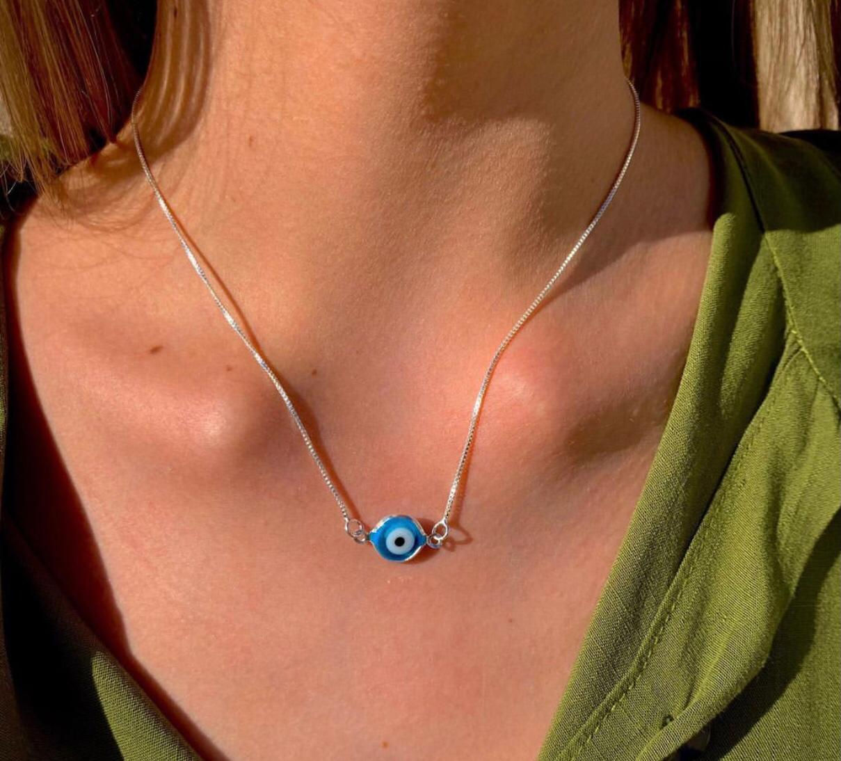 Colar Olho Grego Azul Claro Banhado