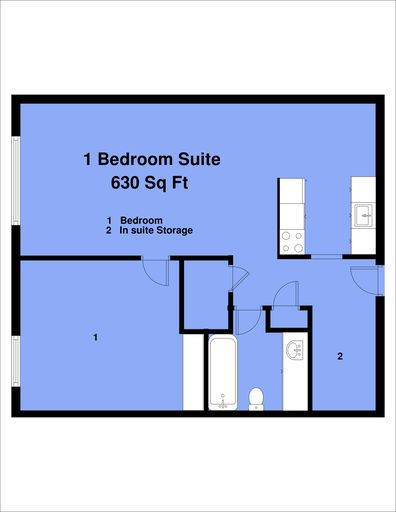1 BR 630 Sq Ft