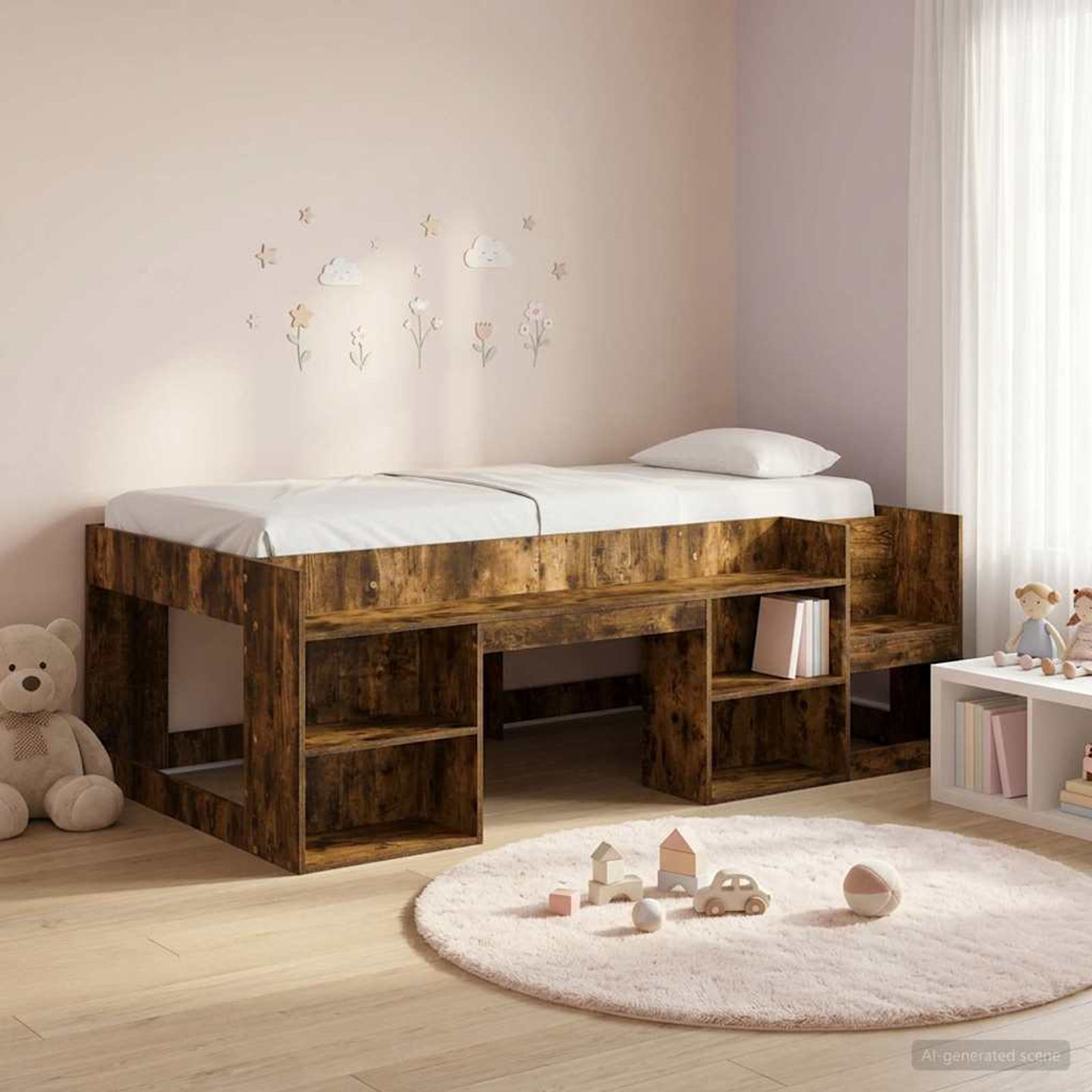 Kinderbettgestell mit Stauraum Räuchereiche 98,5 x 200 cm