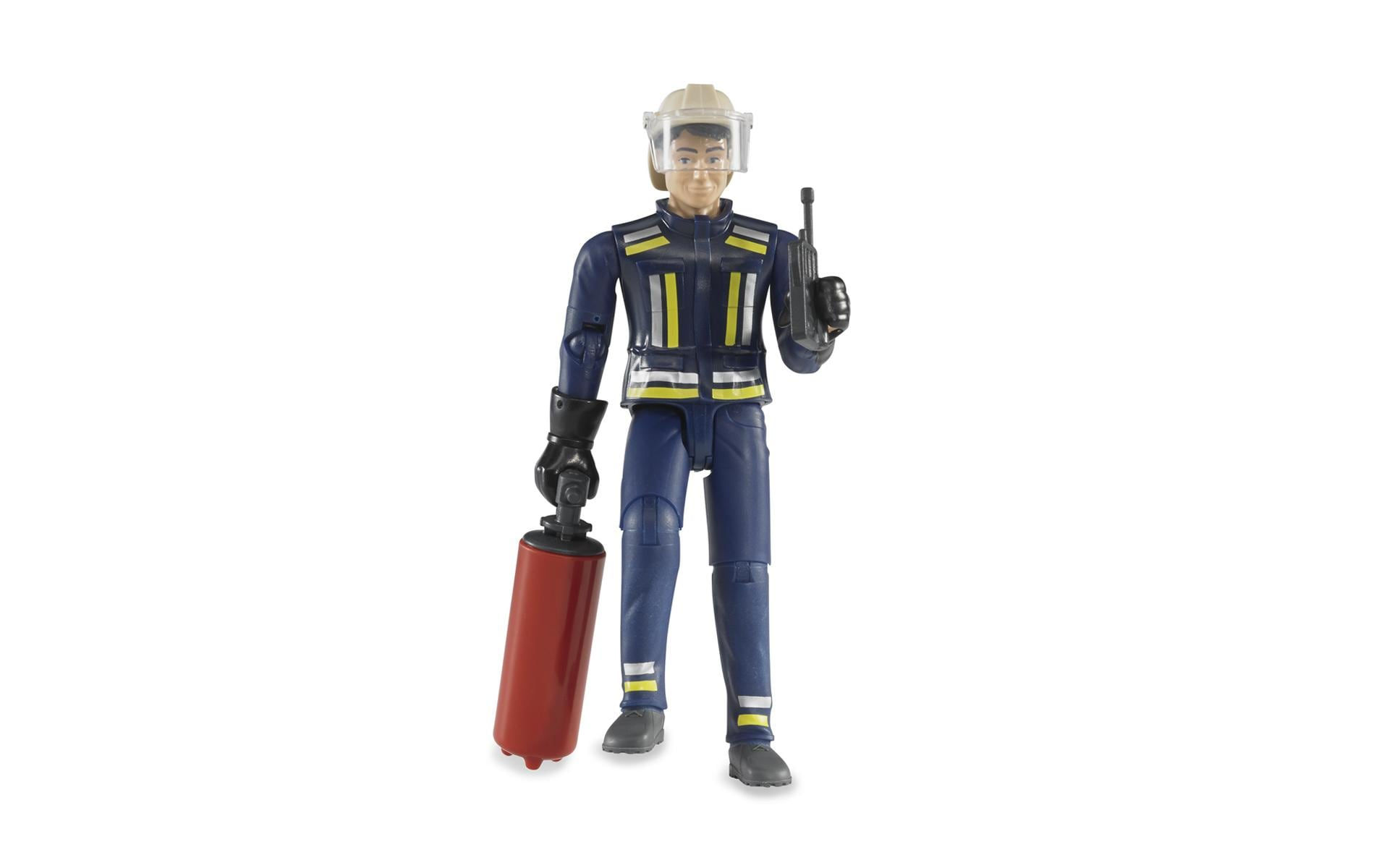 Bruder Spielwaren Figur Feuerwehr – Feuerwehrmann mit Helm, Handsch., Zubehö