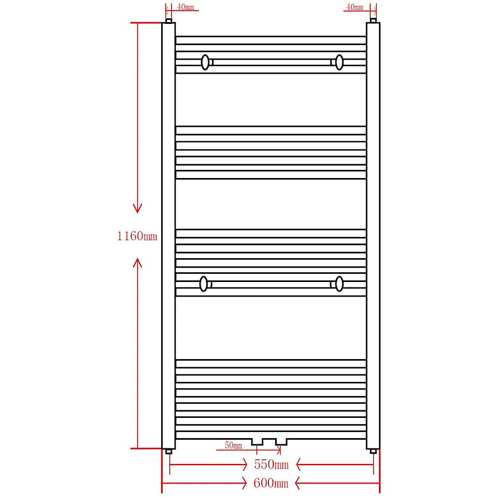 Miniaturbild: Handtuchheizkörper Warmwasser Gerade Schwarz 600x1160 mm
