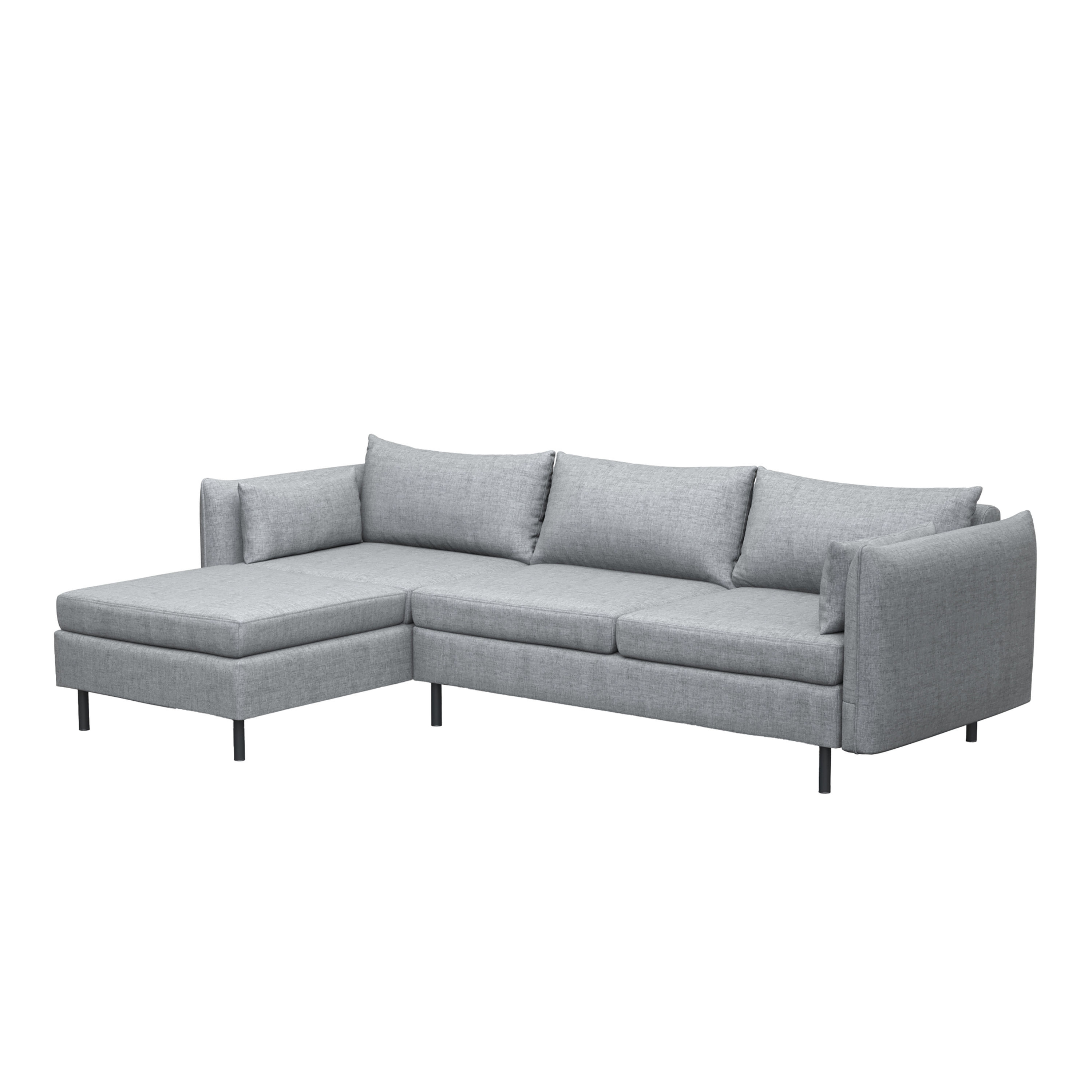 Ecksofa Aiden links grau mit grosser Liegefläche