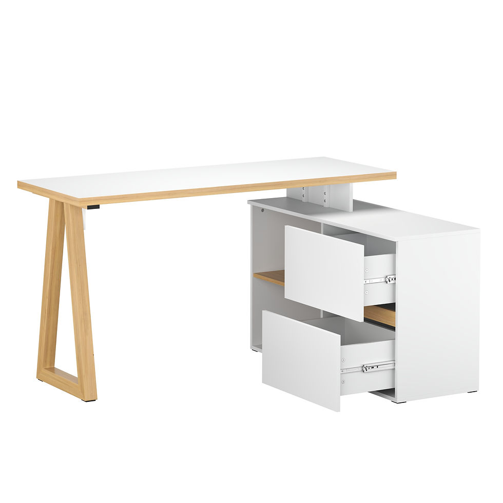 Miniaturbild: Eckschreibtisch TAUREN mit Schubladen 140 x 110 x 76 cm weiss/natur