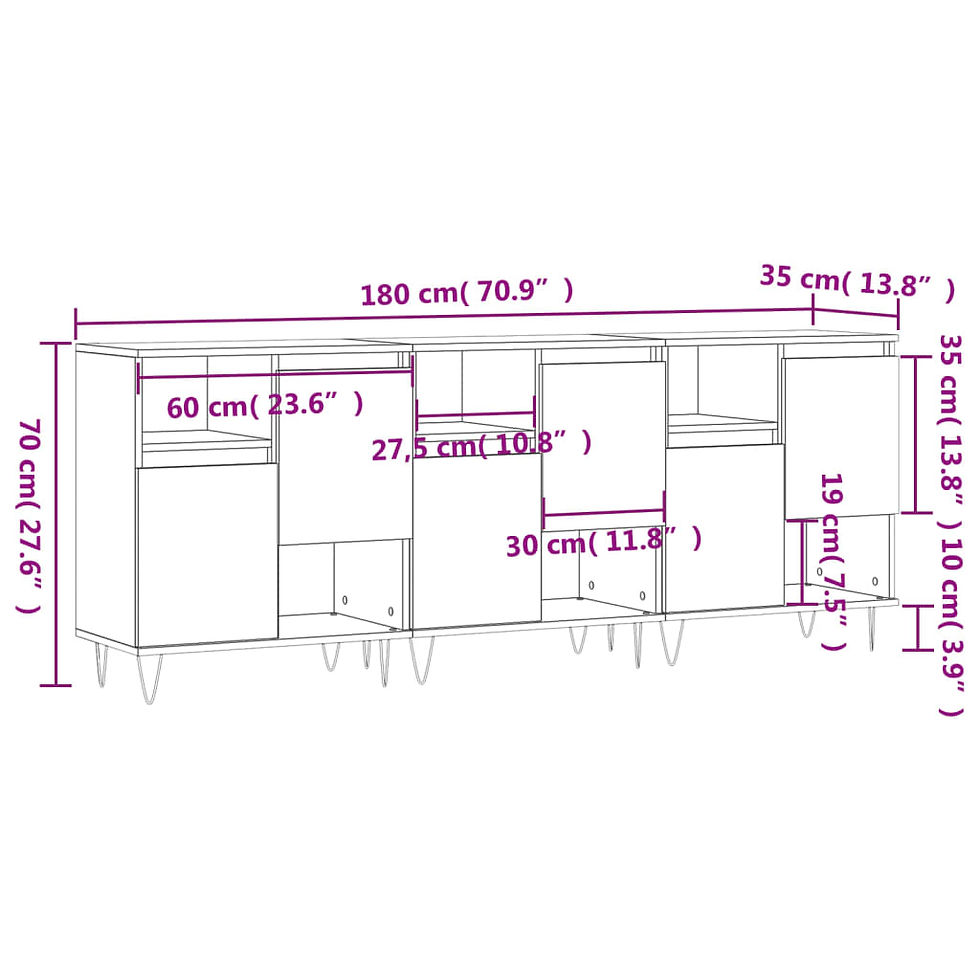 Miniaturbild: Sideboards 3 Stk. Weiß Holzwerkstoff