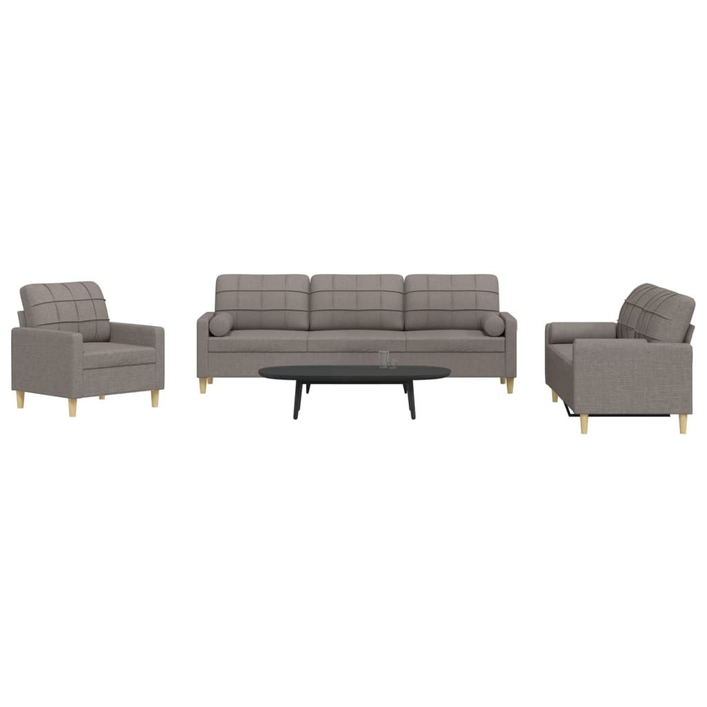 Sofagarnitur 3-teilig – Taupe Stoff mit Dekokissen