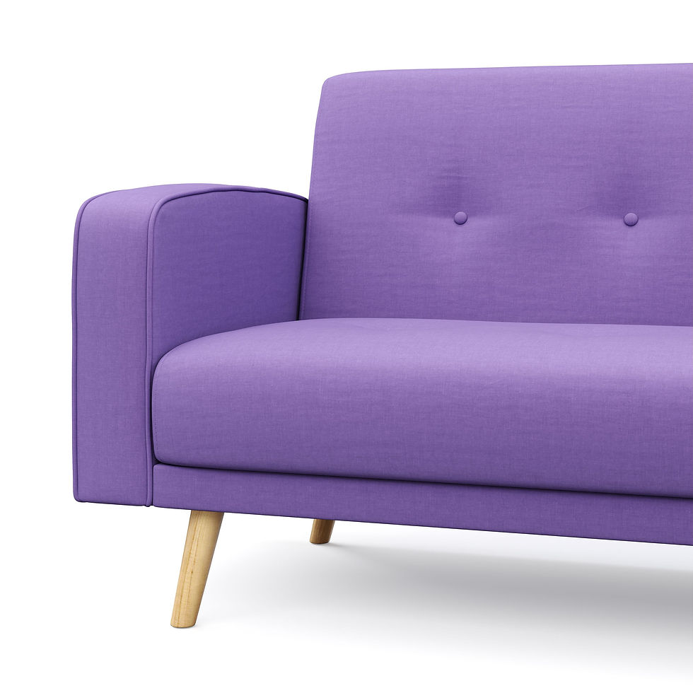 Miniaturbild: Detailaufnahme der Armlehne beim violetten Sofa